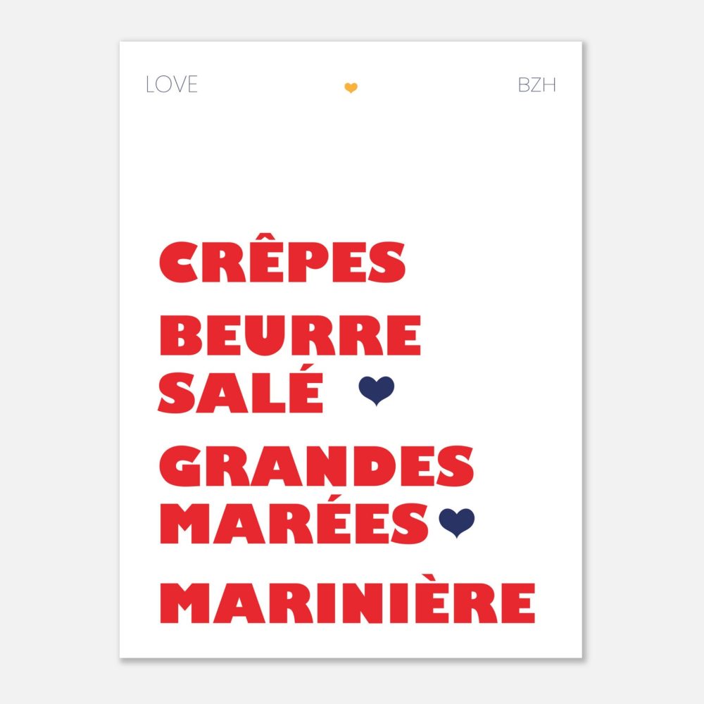 Affiche "Crêpes, Beurre Salé, Grandes Marées & Marinière"