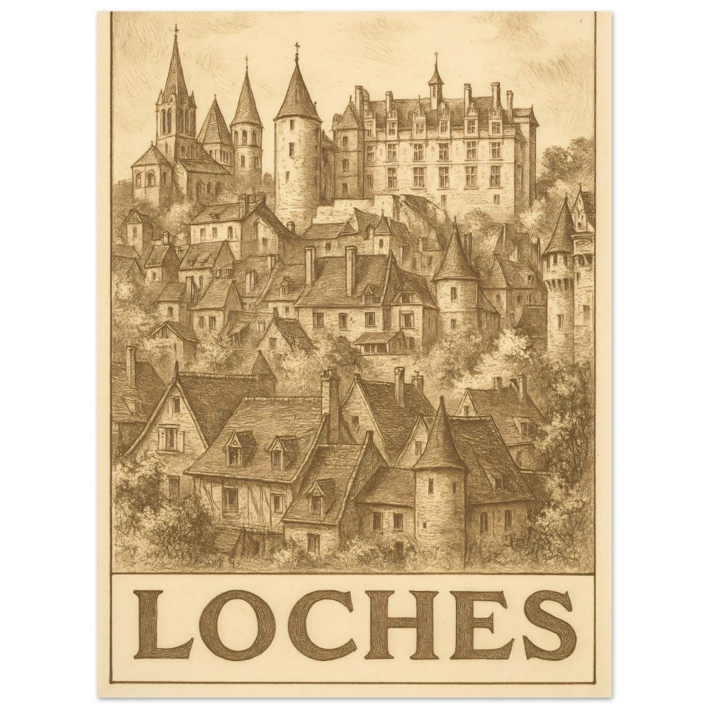 Affiche Vintage Loches – Vue Historique