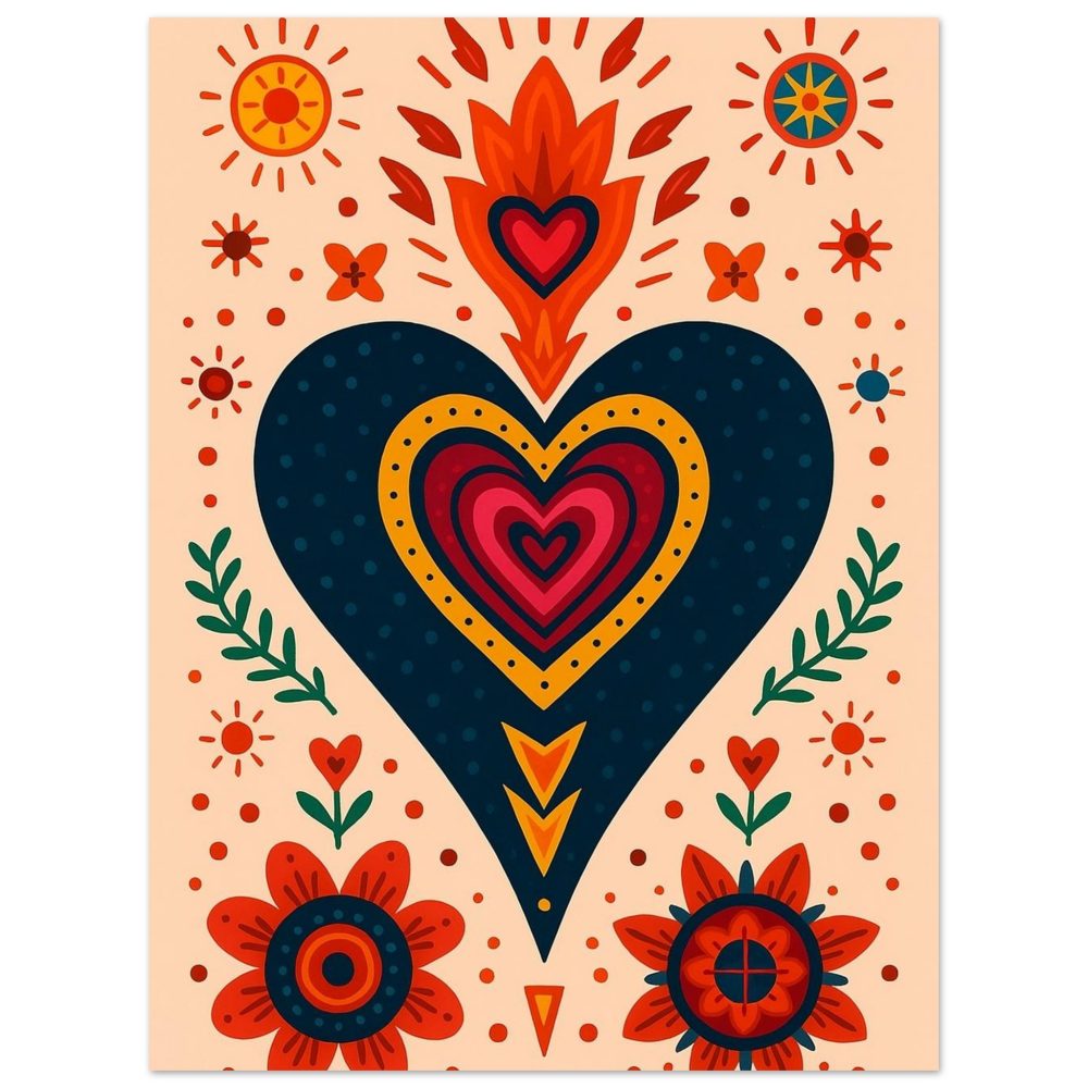 Affiche Ex Voto Mexicain – Cœur Multicolore