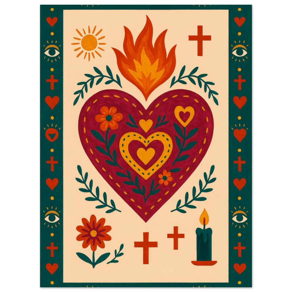 Affiche Cœur Ex Voto – Art Religieux Mexicain